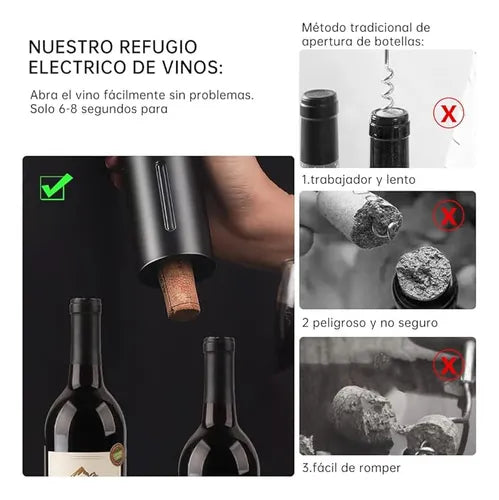 Abridor botellas de vino eléctrico, destapa corchos.