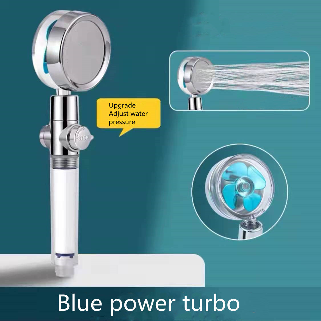 Ducha de hélice de mano turboalimentado con filtro e interruptor de pausa, ventilador turbo giratorio de 360 grados, ducha de alta presión, fácil de instalar