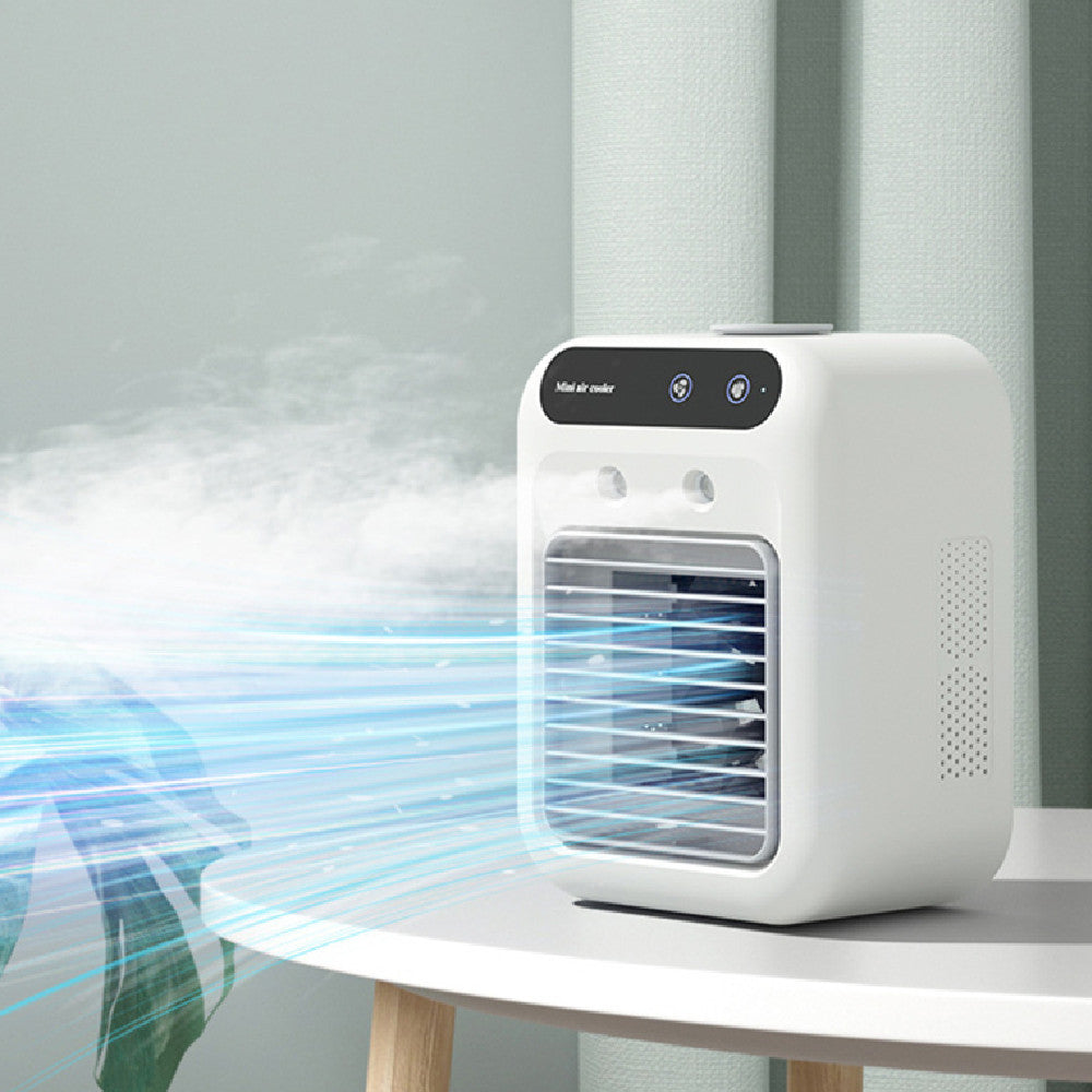 Mini aire acondicionado, aire acondicionado portátil, humidificador de aire evaporativo, ventilador de refrigeración personal silencioso de 3 velocidades, luz nocturna LED de 7 colores, temporizador
