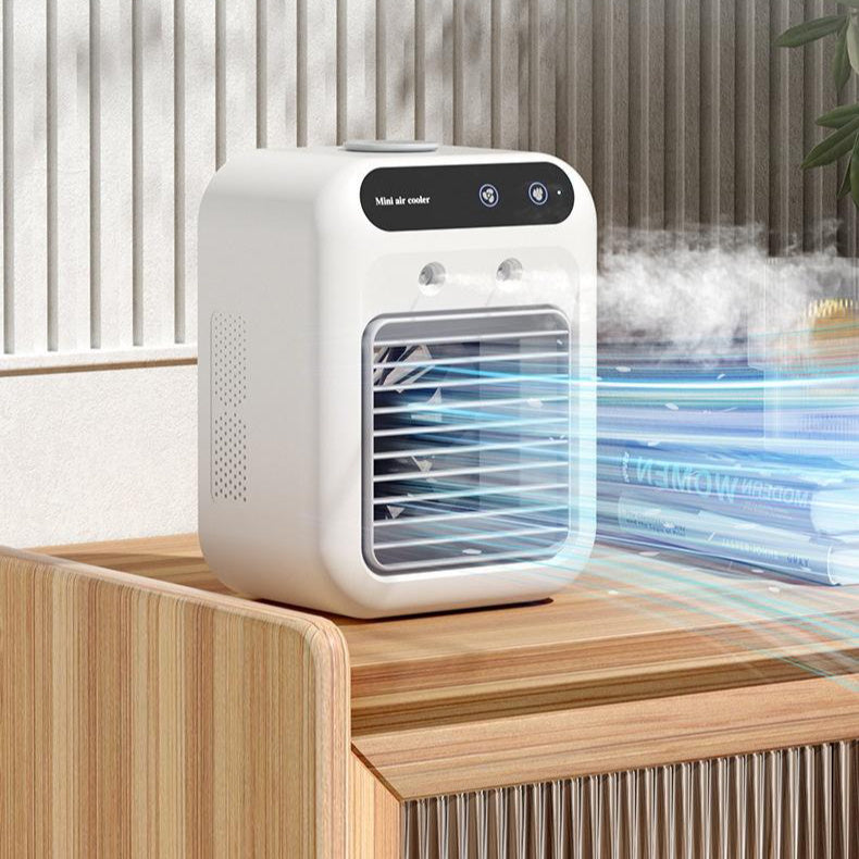 Mini aire acondicionado, aire acondicionado portátil, humidificador de aire evaporativo, ventilador de refrigeración personal silencioso de 3 velocidades, luz nocturna LED de 7 colores, temporizador