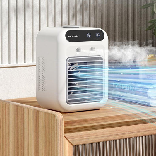 Mini aire acondicionado, aire acondicionado portátil, humidificador de aire evaporativo, ventilador de refrigeración personal silencioso de 3 velocidades, luz nocturna LED de 7 colores, temporizador