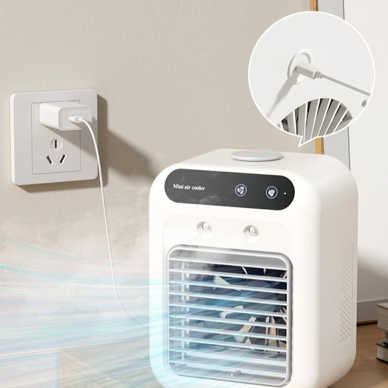 Mini aire acondicionado, aire acondicionado portátil, humidificador de aire evaporativo, ventilador de refrigeración personal silencioso de 3 velocidades, luz nocturna LED de 7 colores, temporizador