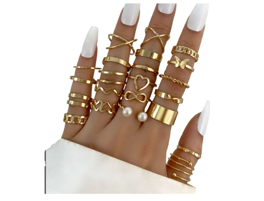 Set De 22 Juego Anillos Vintage Abiertos De Punk Rock Mujer