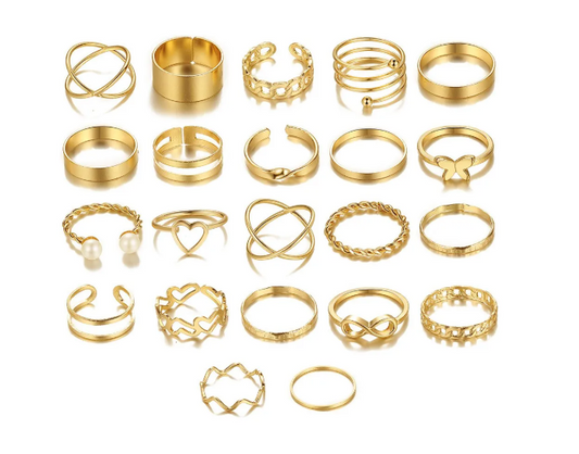 Set De 22 Juego Anillos Vintage Abiertos De Punk Rock Mujer