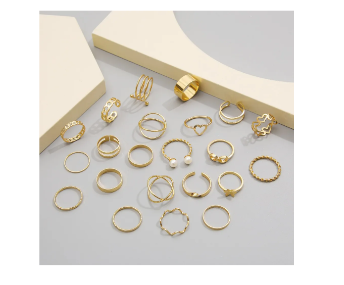 Set De 22 Juego Anillos Vintage Abiertos De Punk Rock Mujer