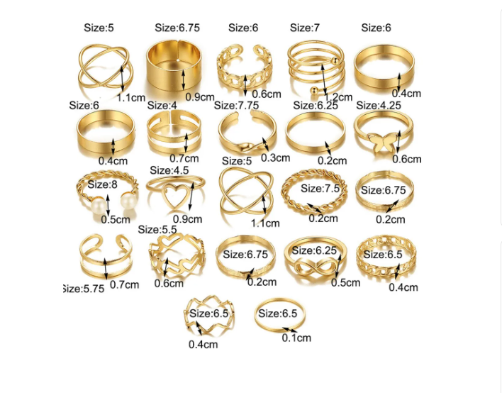 Set De 22 Juego Anillos Vintage Abiertos De Punk Rock Mujer