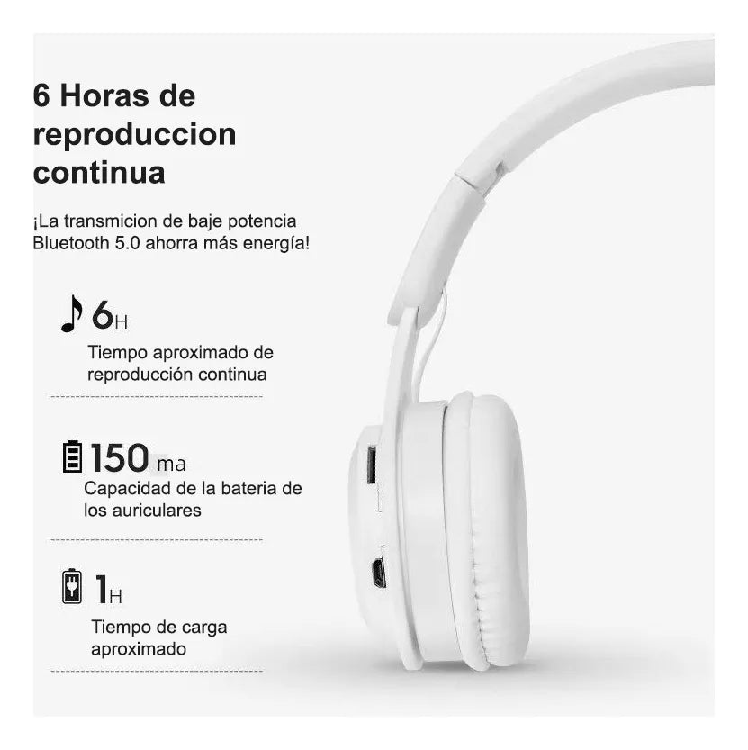 Audífonos inalámbricos bluetooth 5.3 plegable.