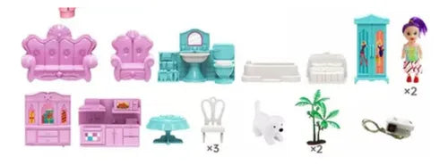 Casa de muñecas tipo castillo de 1 habitación con accesorios (pequeña)