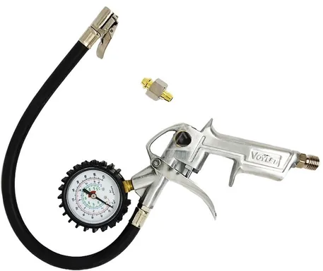 Inflador de neumáticos con medidor de presión.