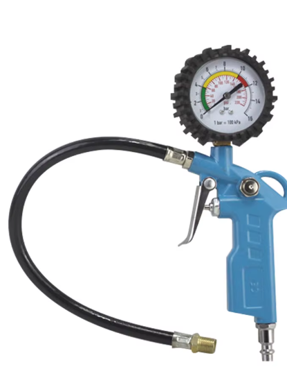 Inflador de neumáticos con medidor de presión.