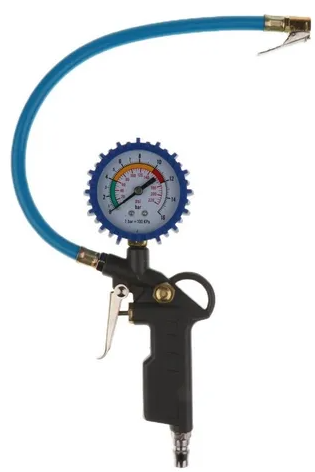 Inflador de neumáticos con medidor de presión.