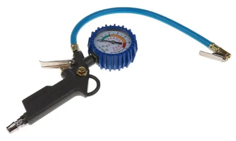 Inflador de neumáticos con medidor de presión.