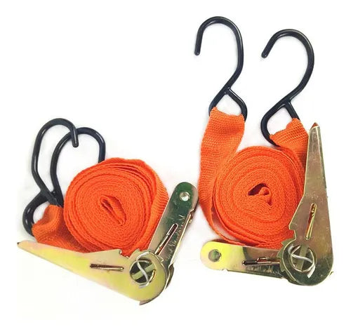 Set Kit Juego Eslinga Cinta Amarre Ratchet 4 Piezas Color Naranja