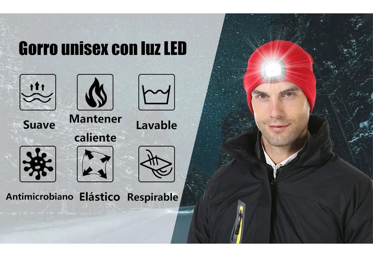 Gorro de invierno con luz led unisex.