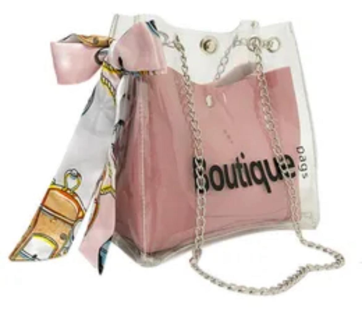 Bolso de Mujer Transparente con Cadena y Pañuelo Decorativo