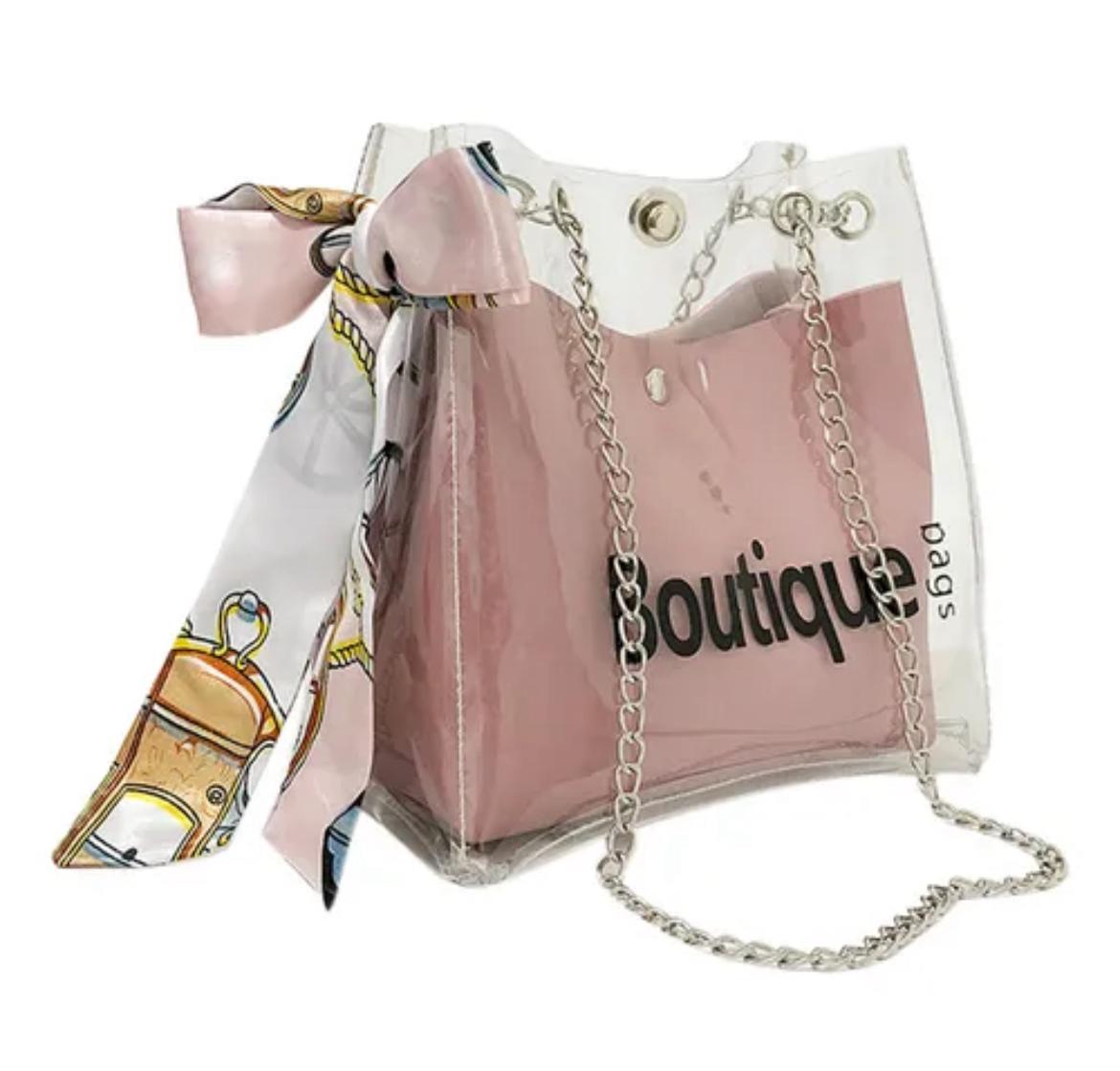 Bolso de Mujer Transparente con Cadena y Pañuelo Decorativo
