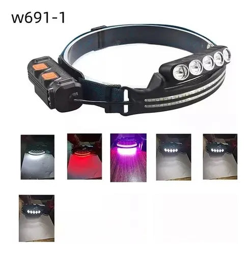 Linterna frontal tipo cintillo recargable led.