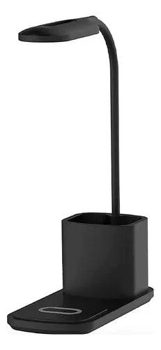 Lampara para escritorio con cargador inalámbrico y portalápices.