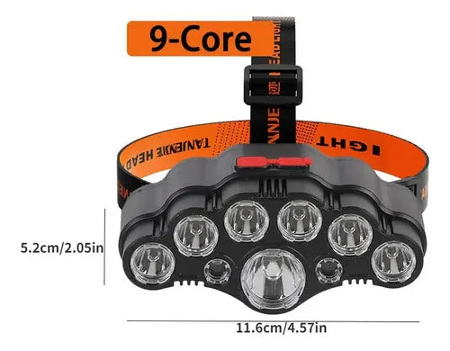 Linterna de cabeza 9 led ajustable recargable.