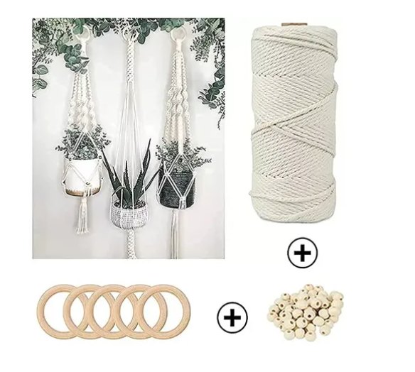 Kit Macrame + Cordón Algodón Peinado 3mm 100 Metros