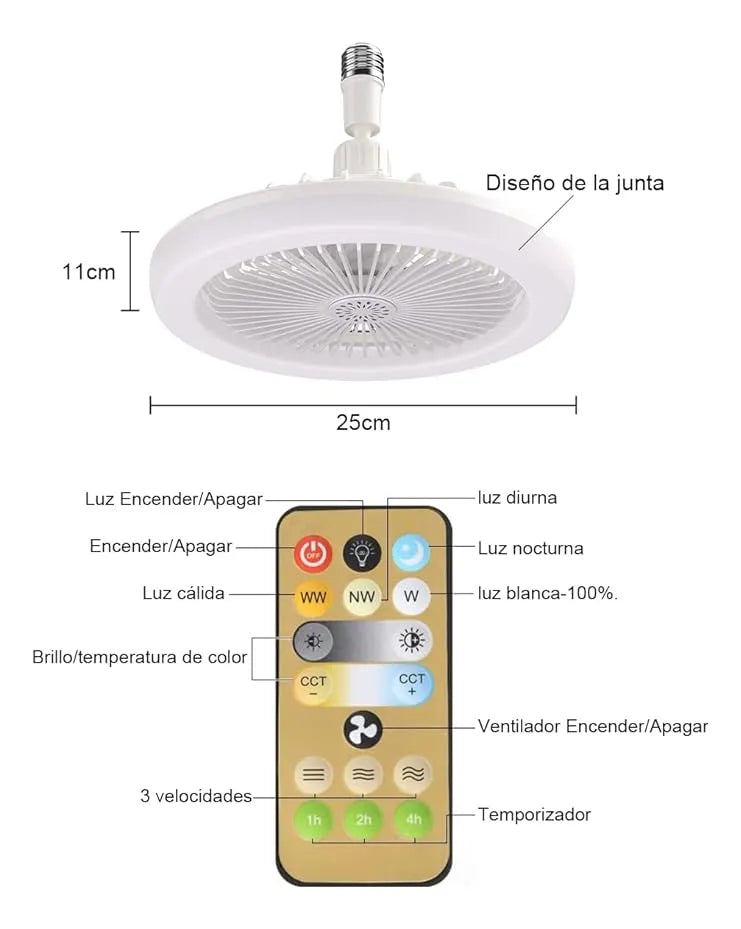 Ventilador de techo y luz led.